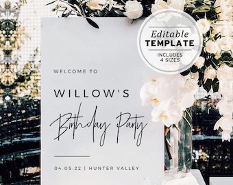 Birthday Welcome Sign, Birthday Party Welcome Sign, Birthday Sign, Party Decor, Digital Download, Printable Editable Template #004 Juliette