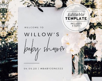 Baby Shower Welcome Sign, Minimalist Baby Shower Sign, Shower Decorations, Digital Download, Printable Editable Template #004 Juliette