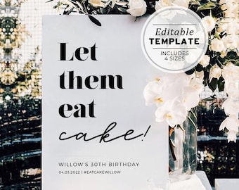 Let Them Eat Cake Minimalist Birthday Party Welcome Sign | Editable Template, Printable #008