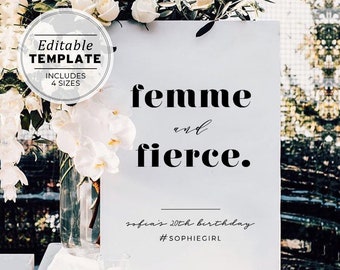 Birthday Party Welcome Sign Femme & Fierce Minimalist Printable Template #008