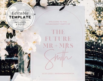 Blush Arch Minimalist 'The Future Mr and Mrs' Engagement Party, Wedding Welcome Sign | EDITABLE TEMPLATE #037