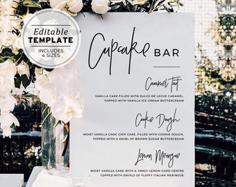 Juliette Minimalist Cupcake Bar Menu Sign, Bar Menu Printable Editable Template #004