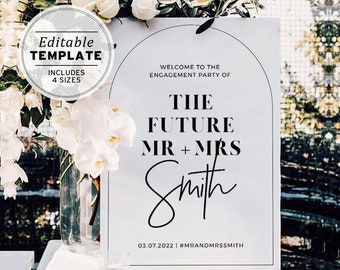 Noir Arch Minimalist 'The Future Mr and Mrs' Engagement Party, Wedding Welcome Sign | EDITABLE TEMPLATE #049