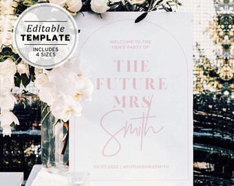 Blush Arch Minimalist Bridal Shower, Hens Party Welcome Sign | EDITABLE TEMPLATE #037