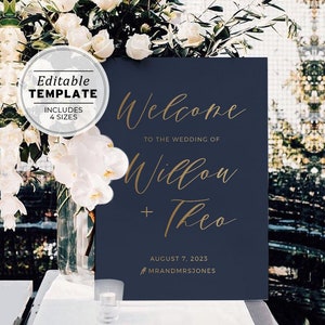 Classic Navy & Gold Wedding Welcome Sign Template Printable #012