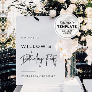 Birthday Welcome Sign, Birthday Party Welcome Sign, Birthday Sign, Party Decor, Digital Download, Printable Editable Template #004 Juliette