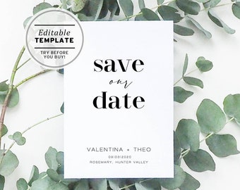 Mr White Minimalist Wedding Save Our Date Card Printable Editable Template Download #001