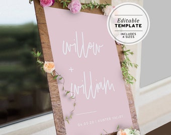 Blush Minimalist Wedding Welcome Sign Template, Modern Wedding Welcome Sign, Printable Editable Template #035