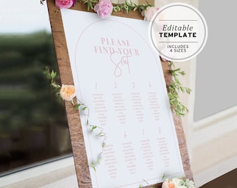 Blush Arch Minimalist Bridal Shower, Wedding Seating Chart Sign | EDITABLE TEMPLATE #037