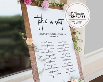 Juliette Minimalist Bridal Shower Brunch Seating Chart Sign, Editable Template, Printable, Digital Download #004