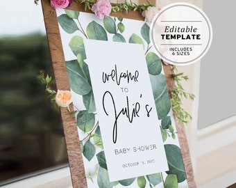 Baby Shower Welcome Sign, Printable Baby Shower Template, Greenery Baby Shower Decor, Gender Neutral Baby Shower Poster #015