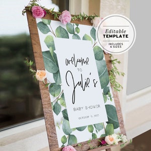Baby Shower Welcome Sign, Printable Baby Shower Template, Greenery Baby Shower Decor, Gender Neutral Baby Shower Poster #015