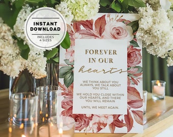 Rose & Gold Watercolor 'Forever in our Hearts' Memorial Sign INSTANT DOWNLOAD #026