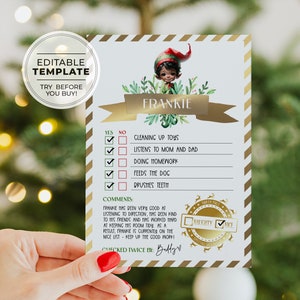 Report Card degli Elfi, Report degli Elfi di Natale stampabile, modificabile Lettera di Report degli Elfi di Natale / MODELLO MODIFICABILE STAMPABILE Balsamo #091 #094