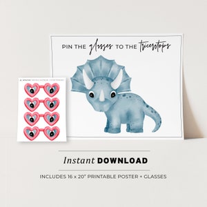 Kids Party Game, Pin the Glasses on the Triceratops Printable Poster, Birthday Party Game, INSTANT DOWNLOAD