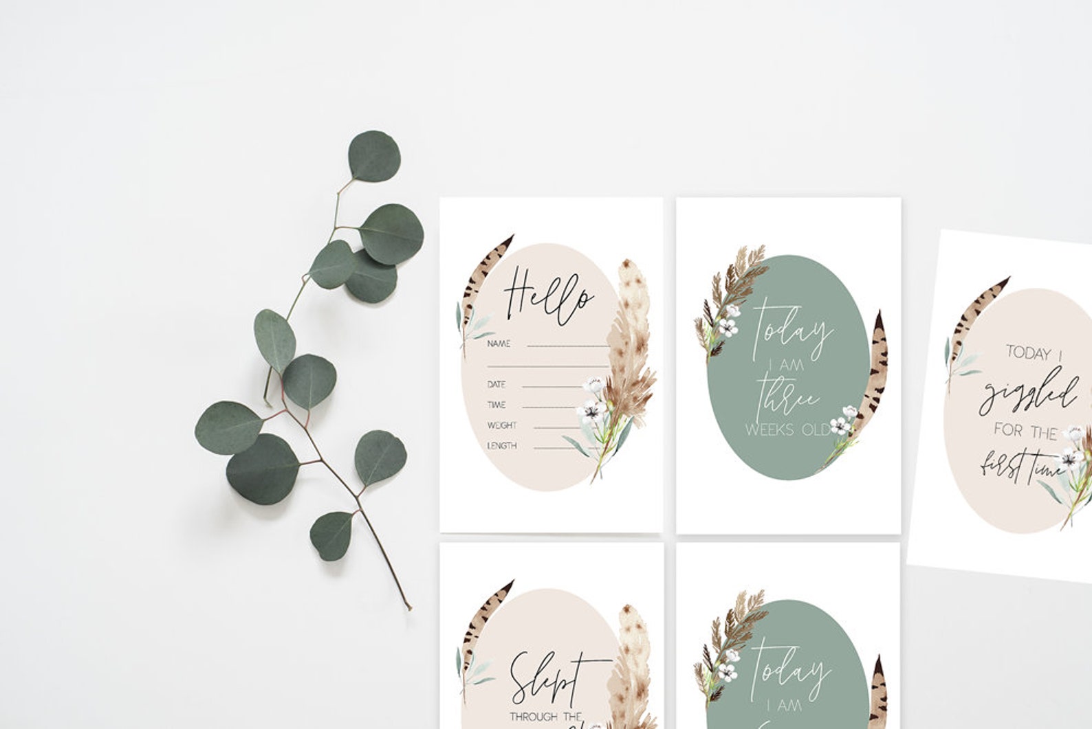 Boho Watercolor Baby Milestone Cards Printable Newborn Baby | Etsy