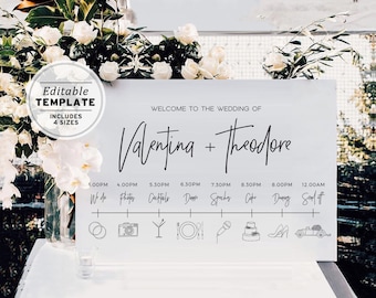 Juliette Minimalist Wedding Timeline & Itinerary Sign | EDITABLE TEMPLATE #004