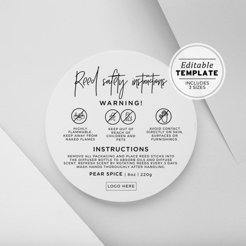 Minimalist Reed Diffuser Warning Label Template Reed Diffuser Etsy India