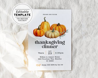 Editable Thanksgiving Dinner Party Invitation, Give Thanks Eat Pie, Thanksgiving Invite | EDITABLE TEMPLATE