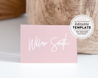 Blush Printable Table Name Card, Minimalist Wedding Place Cards, Name Place Cards, Printable Editable Template #035