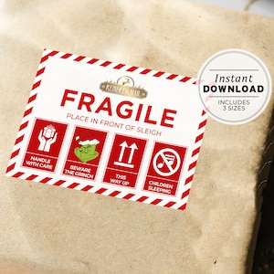 Fragile Christmas Gift Labels 3 Sizes, Printable Christmas Gift Labels | INSTANT DOWNLOAD Buddy #091
