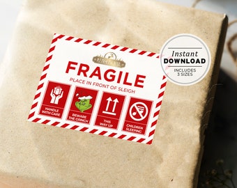 Fragile Christmas Gift Labels 3 Sizes, Printable Christmas Gift Labels | INSTANT DOWNLOAD Buddy #091