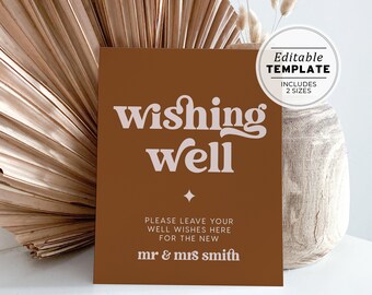 Mae Retro Wedding Wishing Well Sign | PRINTABLE EDITABLE TEMPLATE #096