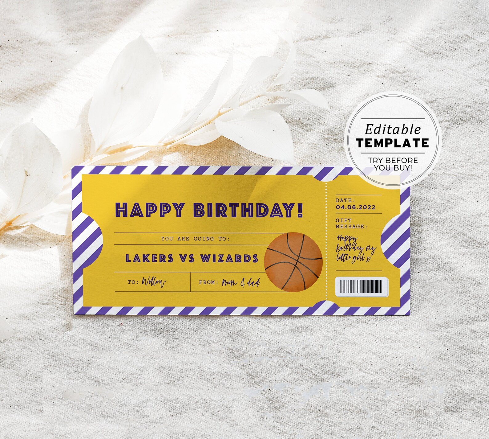 Printable Basketball Game Ticket Birthday Gift Template Party | Etsy