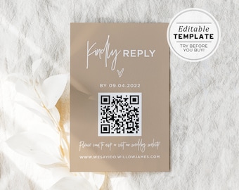 Nue Minimalist QR Code Response Card, Qr Code Rsvp Card, Rsvp Online, Printable | EDITABLE TEMPLATE #038