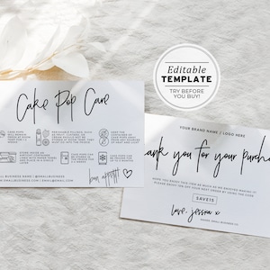 Juliette Minimalist Cake Pop Care Card e cartão de agradecimento, bula de agradecimento | MODELO EDITÁVEL #050 #043