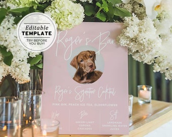 Blush Minimalist Furbaby Bar and Drinks Menu Sign, Cats and Dogs Bar Menu, Bar Sign, Drinks Sign, Printable Editable Template #035