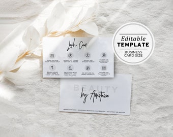 Juliette Minimalist Lash Extension Care Card, Editable AfterCare Card - Business Card Size| PRINTABLE EDITABLE TEMPLATE #050 #043