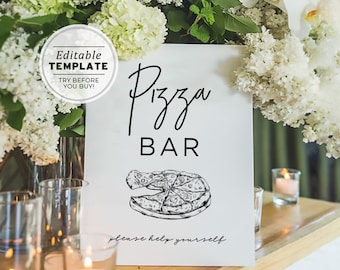 Juliette Minimalist Pizza Bar Sign, Printable EDITABLE TEMPLATE #004