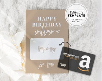 Nue Minimalist Gift Card Holder, 4x6 card, Birthday Gift, Birthday Gift Card | EDITABLE TEMPLATE #038