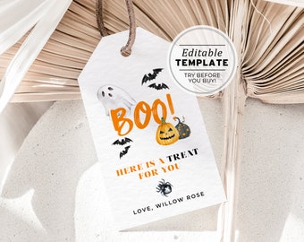 Editable Halloween Favor Tag, Boo Gift Tag, Trick or Treat Favor Tag Template, Halloween Printable