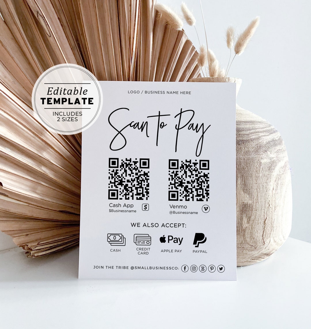 Juliette Minimalist Payment Sign Template, Scan to Pay Sign, Scan to ...