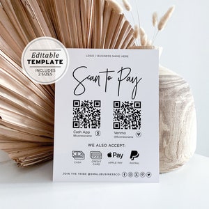 Juliette Minimalistische Zahlungsschild Vorlage, Scan to Pay Schild, Scan to Pay Vorlage, Cash App Schild, druckbare Vorlage #050 #043