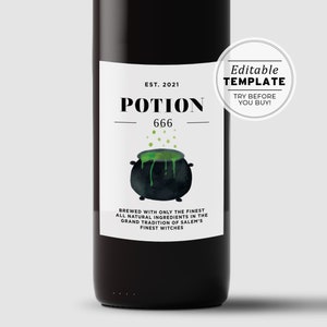 Halloween Wine Label Template, Witch&#39;s Brew | Editable Template, Printable