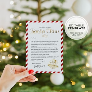 Carta editável do Papai Noel, Carta personalizada do Papai Noel, Carta do Papai Noel para impressão na Véspera de Natal, Caixa de Véspera de Natal | MODELO EDITÁVEL