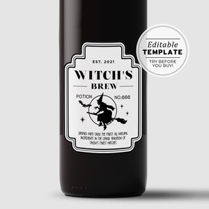 Halloween Wine Label Template, Witch's Brew | Editable Template, Printable
