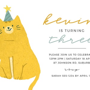 Kevin the Cat Birthday Party Birthday Invitation Template EDITABLE TEMPLATE 061 image 5