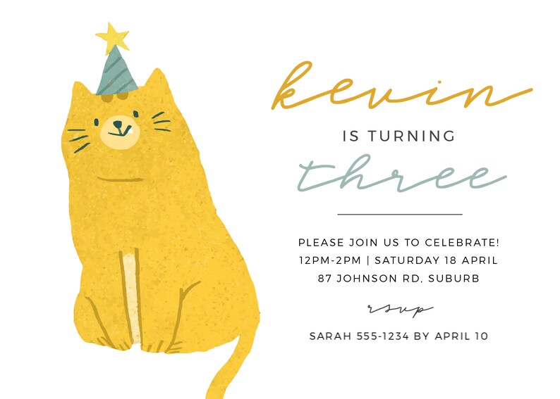 Kevin the Cat Birthday Party Birthday Invitation Template EDITABLE TEMPLATE 061 image 5