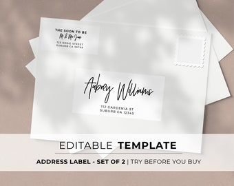 Handwritten Style Envelope Address Label and Return Address Label Template - Set of 2 | EDITABLE TEMPLATE #004 Juliette Minimalist