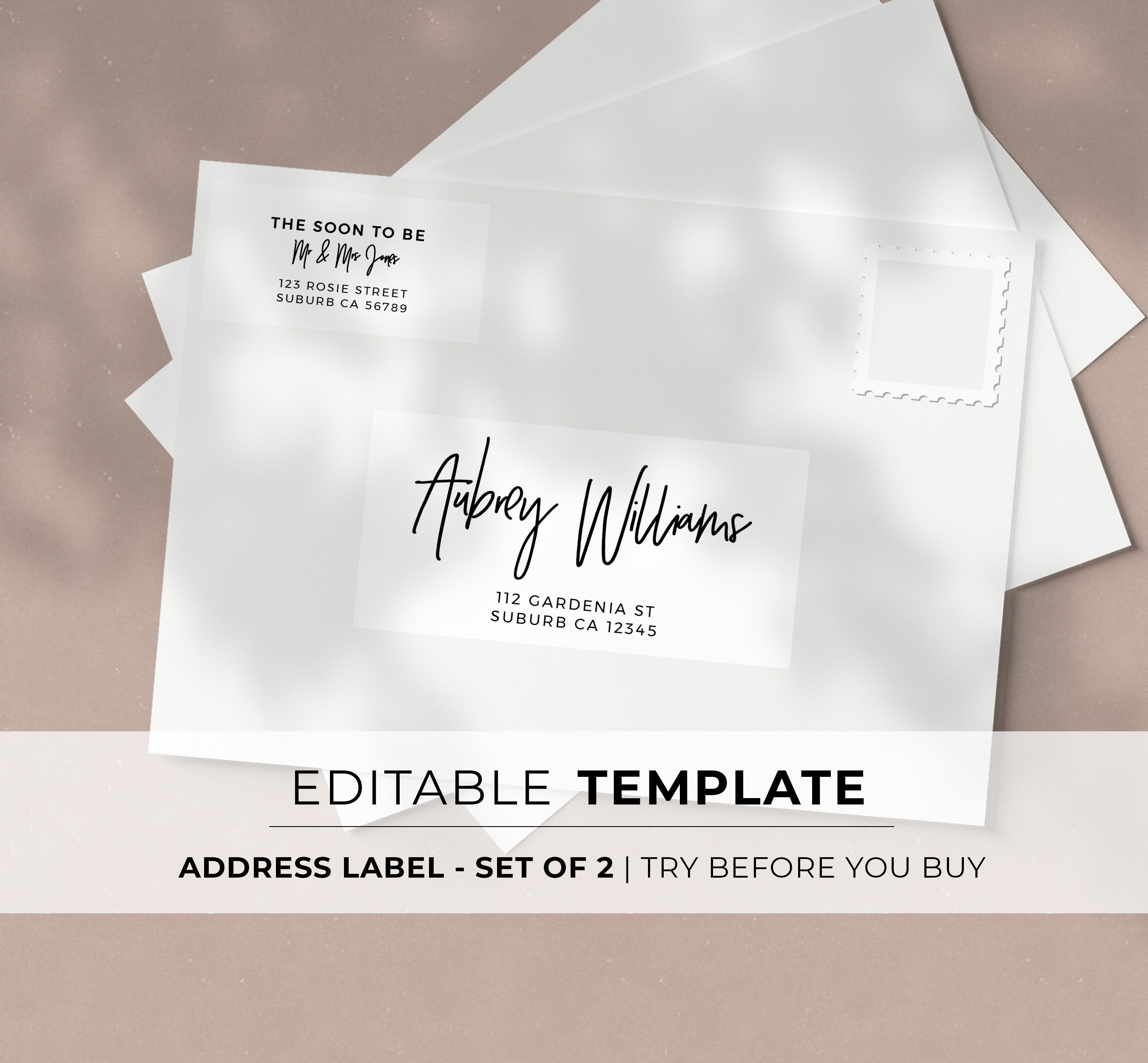 Handwritten Style Envelope Address Label and Return Address Label Handwritten Style Envelope Address Label and Return Address Label