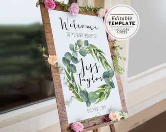 Eucalyptus Leafy Baby Shower Welcome Sign, Baby Shower Sign Template, Greenery Baby Shower Decor, Gender Neutral Baby Shower Poster | #015