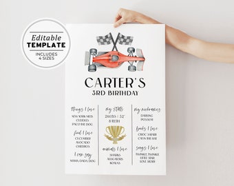 Red Race Car Watercolor Birthday Milestone Poster | EDITABLE TEMPLATE, Printable #098 Red Racer