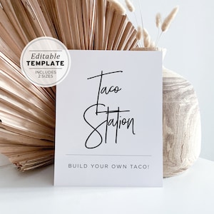 Juliette Minimalist Taco Station Sign, Build your own tacos |  EDITABLE TEMPLATE, Printable #004