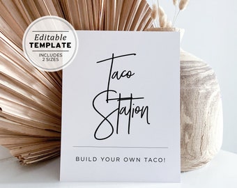 Juliette Minimalist Taco Station Sign, Build your own tacos |  EDITABLE TEMPLATE, Printable #004