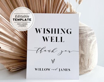 Mr White Minimalist Wedding Wishing Well Sign | PRINTABLE EDITABLE TEMPLATE #001