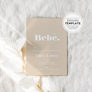 Bebe Minimalist Baby Shower Invitation Template, Editable Printable #047 Scandi Minimalist